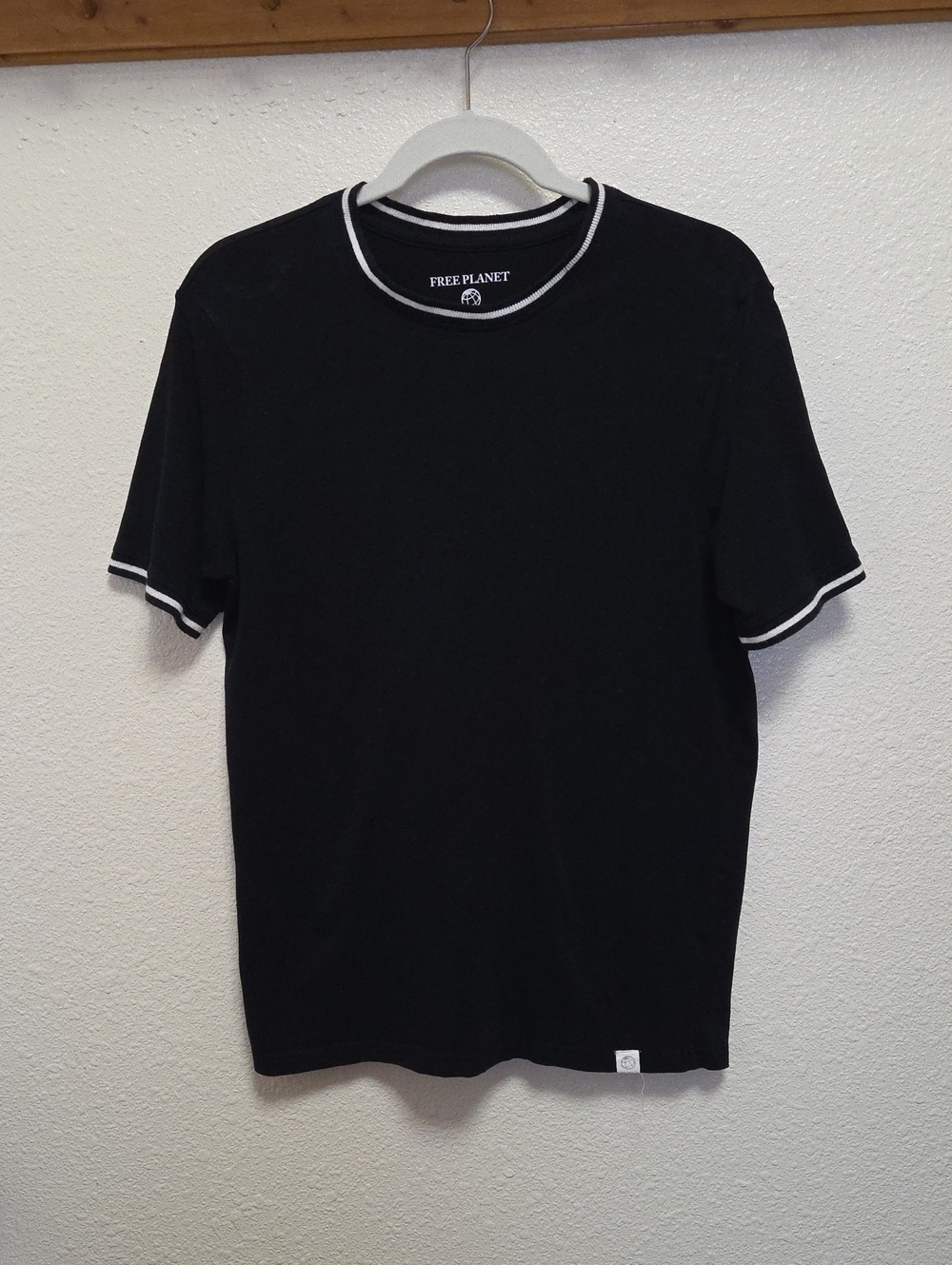Free Planet Black Short Sleeve Ringer Tee with White Trim